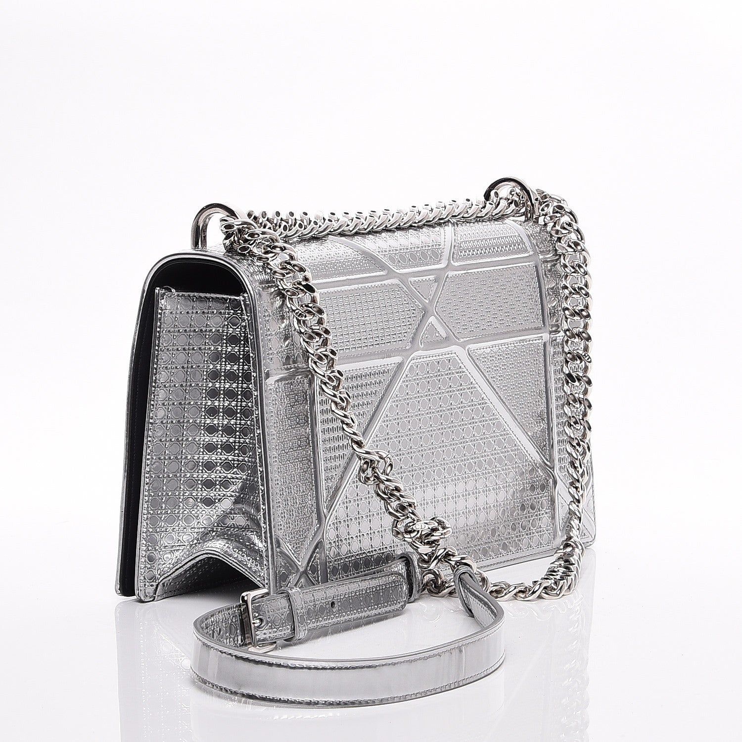 Christian Dior Metallic Patent Micro-Cannage Medium Diorama Flap Bag Silver 5 of 7