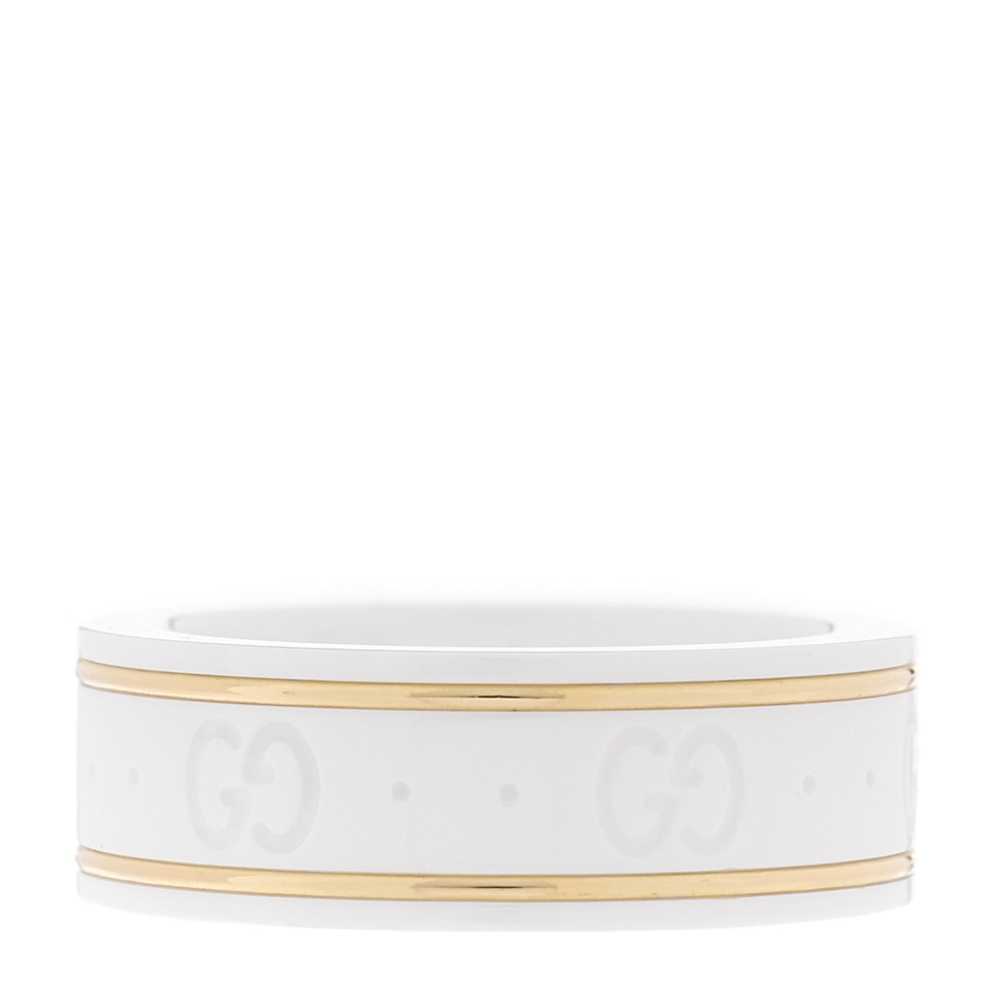 18K Yellow Gold Ceramic Icon Band Ring 53 6.25 White