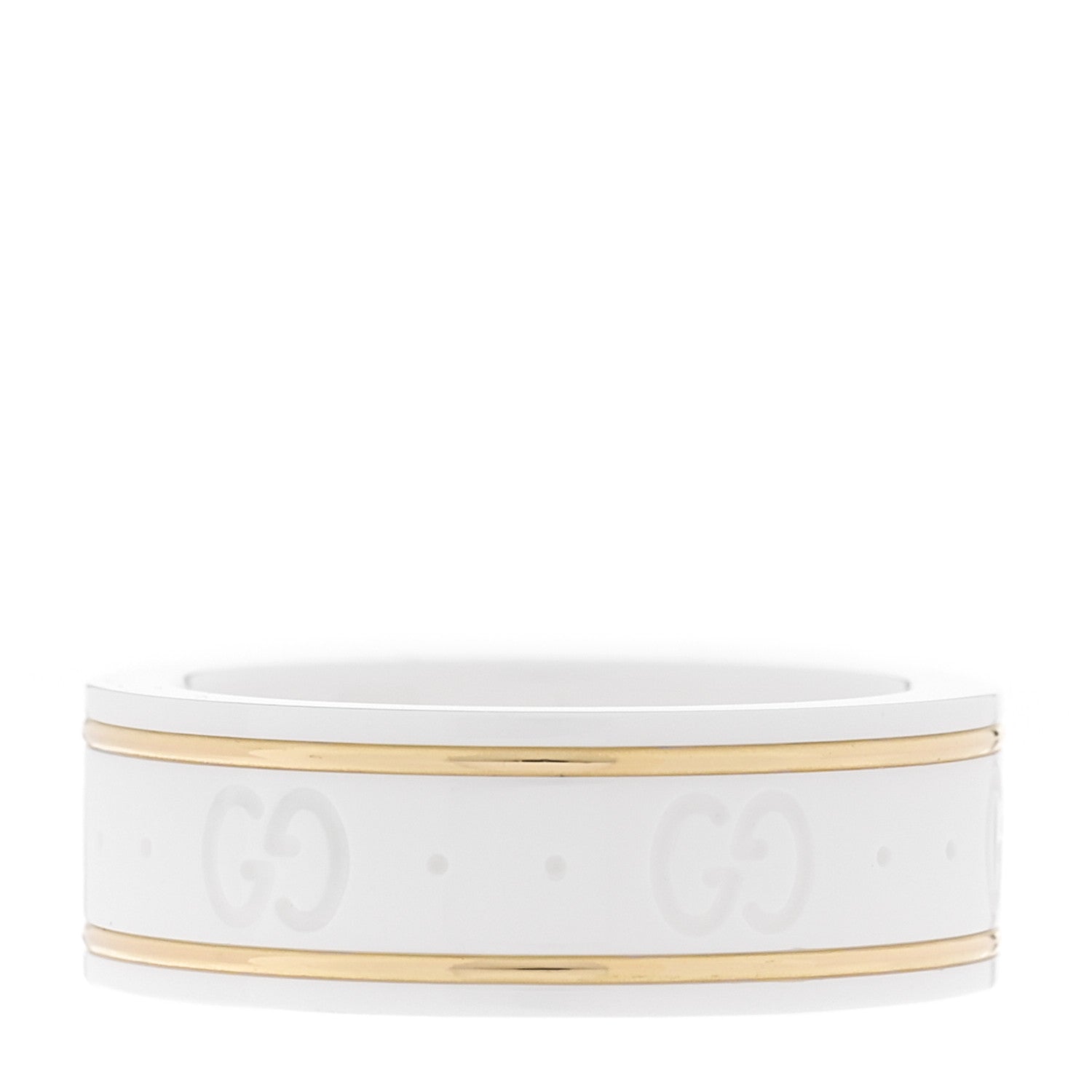 Gucci 18K Yellow Gold Ceramic Icon Band Ring 53 6.25 White 3 of 5