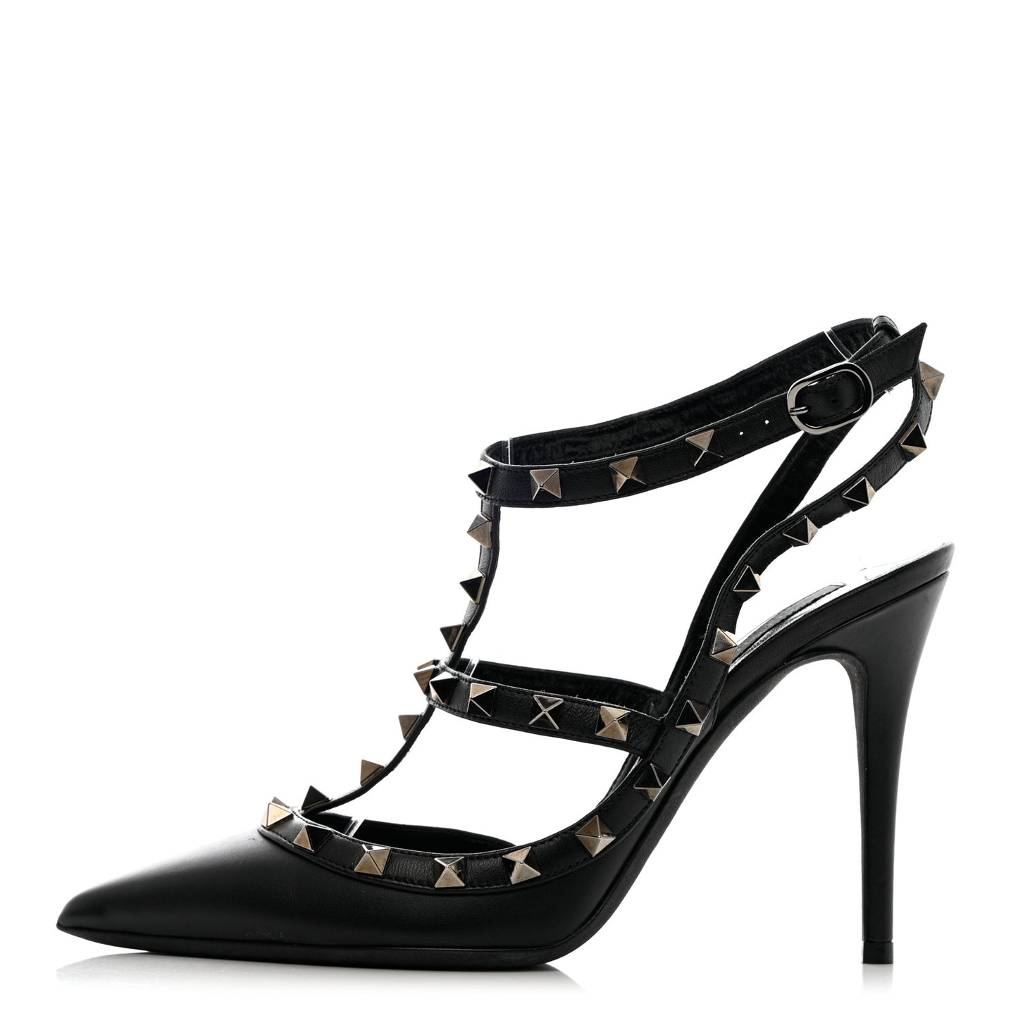 Calfskin Nappa Rockstud Ankle Strap 100mm Pumps 37.5 Black