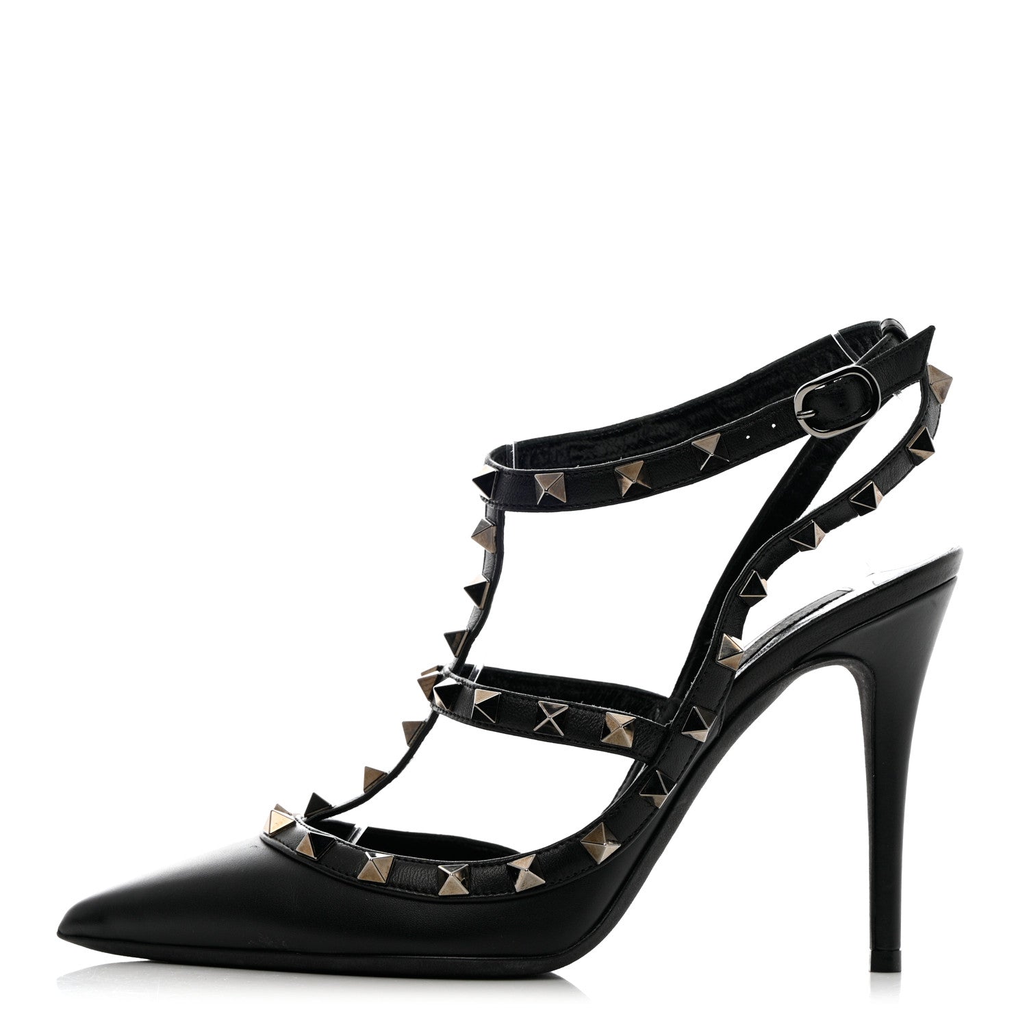 Valentino Garavani Calfskin Nappa Rockstud Ankle Strap 100mm Pumps 37.5 Black 1 of 12