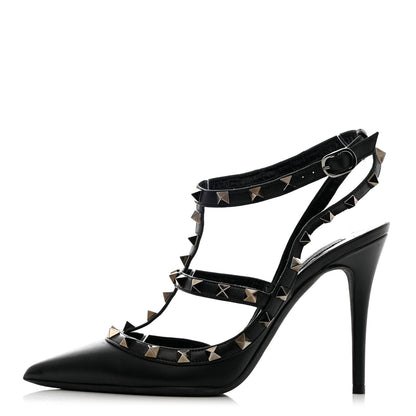 Valentino Garavani Calfskin Nappa Rockstud Ankle Strap 100mm Pumps 37.5 Black 1 of 12