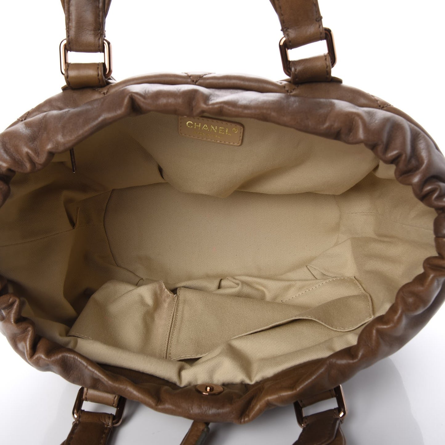 Lambskin Quilted Cloudy Bundle East West Tote Beige