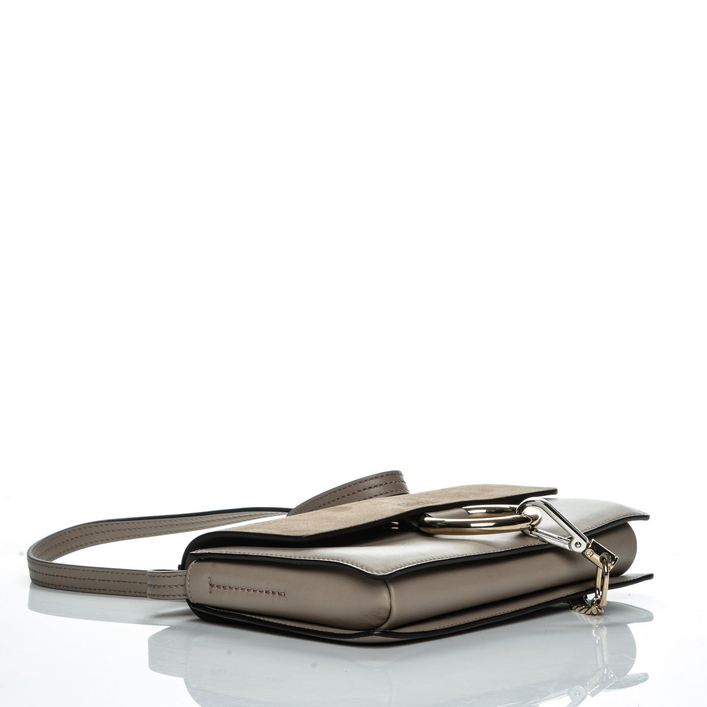 Suede Calfskin Small Faye Shoulder Bag Motty Grey