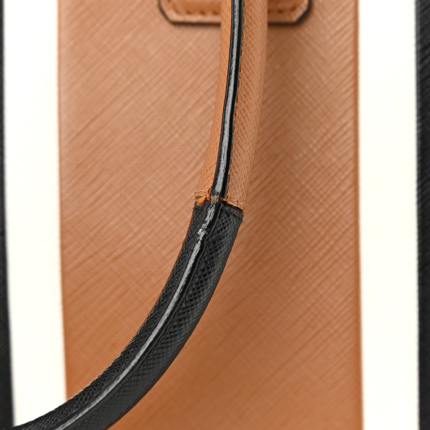 Saffiano Baiadera Striped Medium Galleria Double Zip Tote Caramel Black White