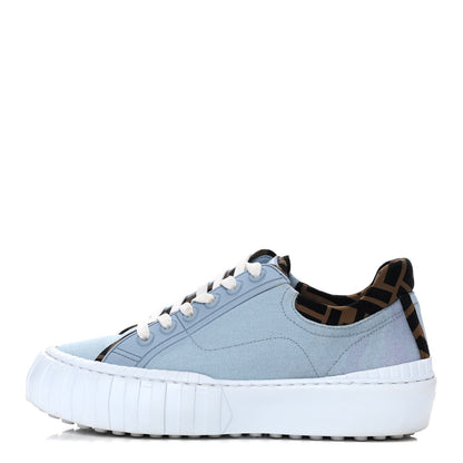 Fendi Canvas Lycra TPU FF Womens Fendi Force Low Top Sneakers 37 Sky Tobacco Black 1 of 11
