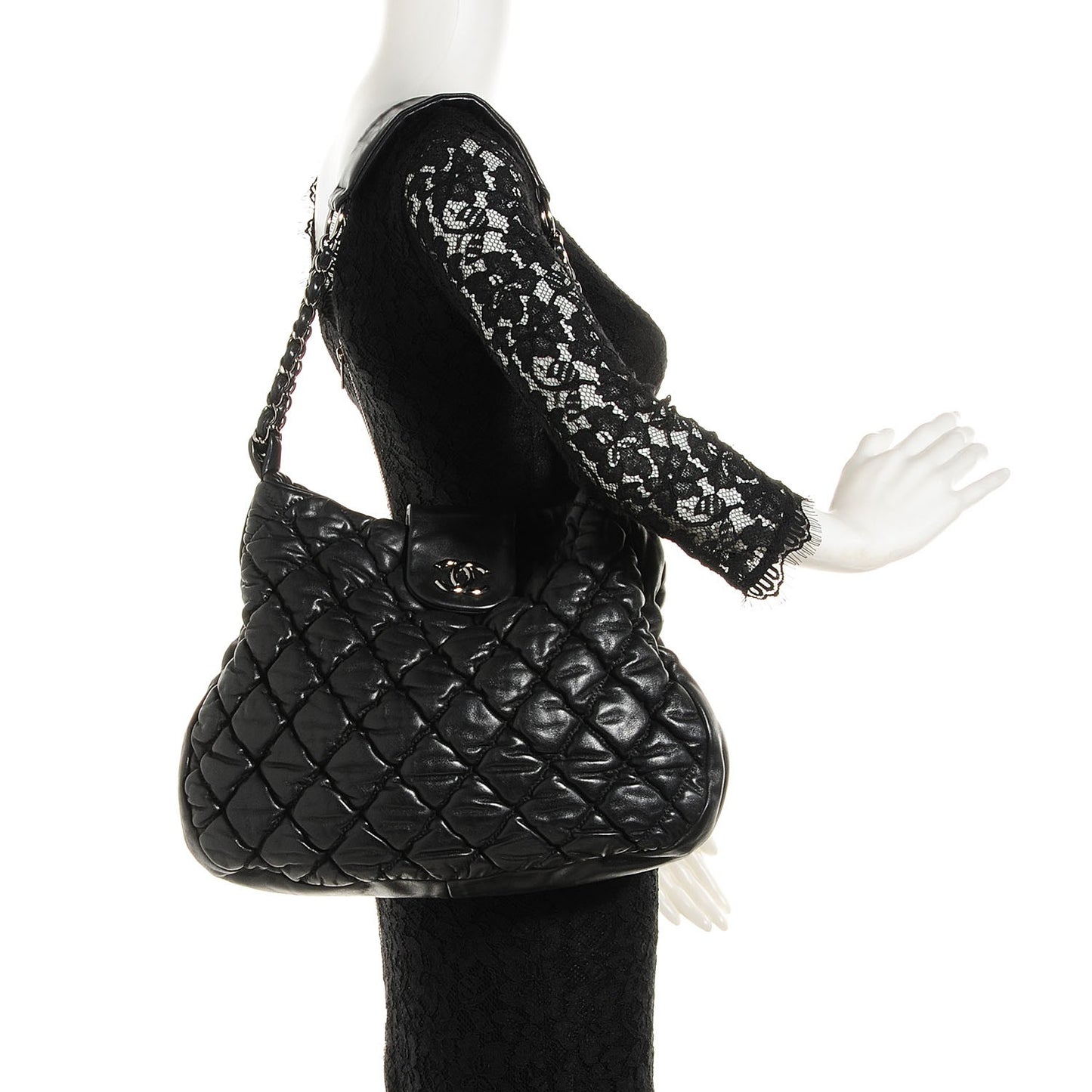 Calfskin Bubble Quilt Hobo Black