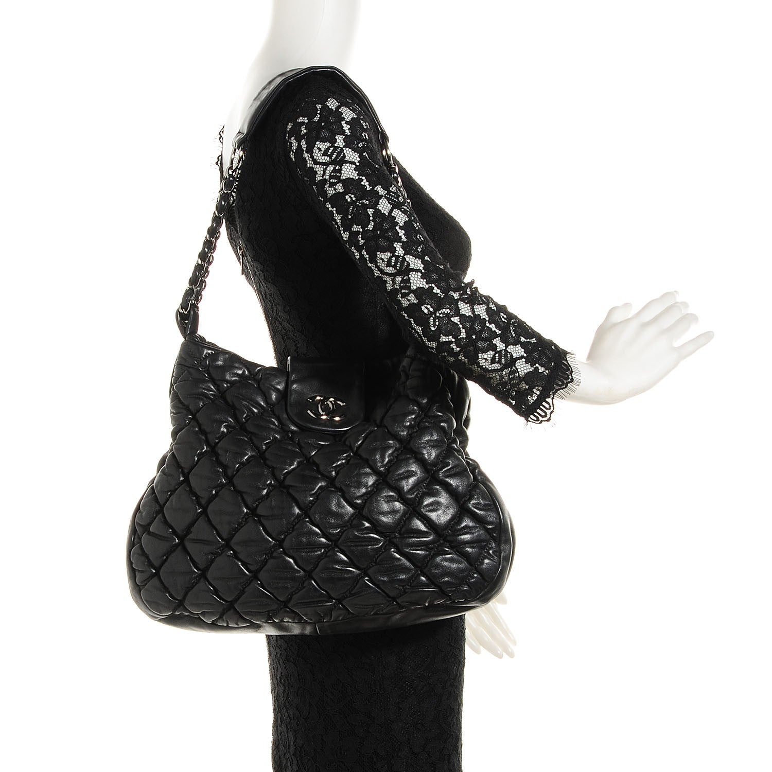 Chanel Calfskin Bubble Quilt Hobo Black 2 of 7