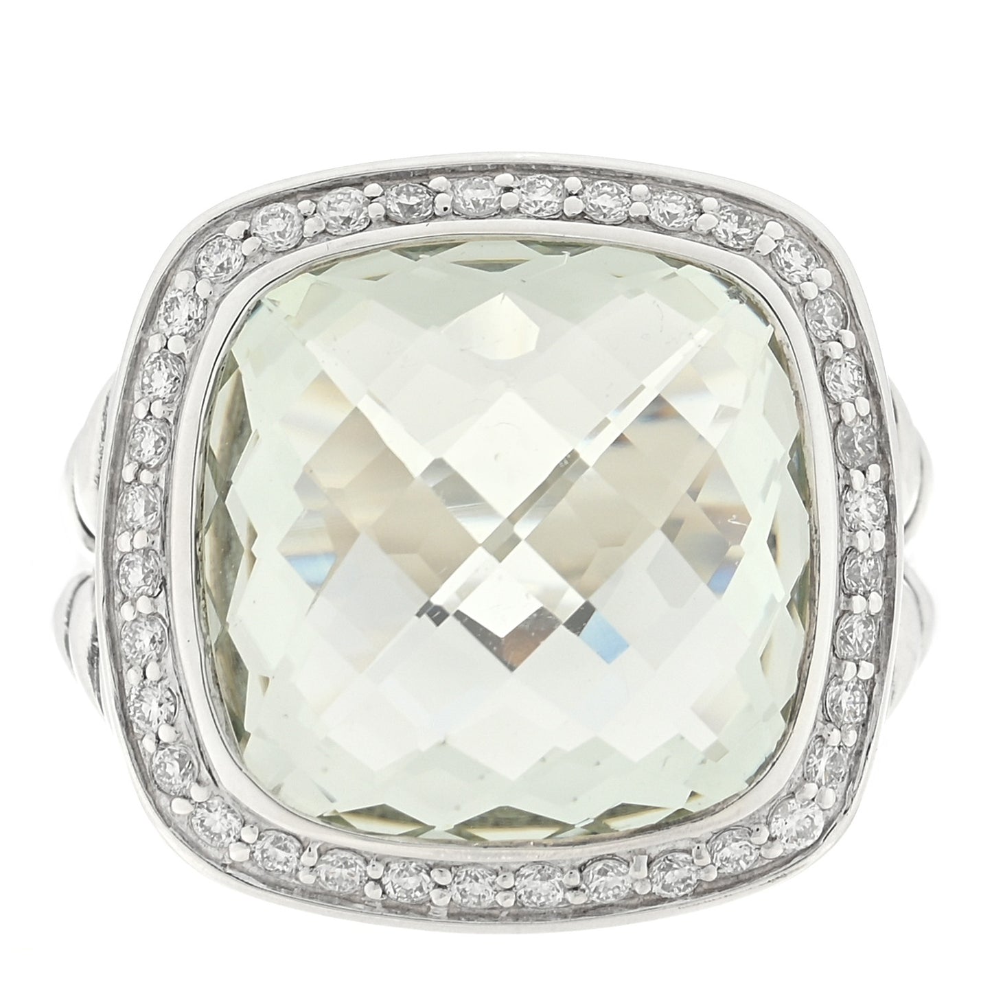 Sterling Silver Diamond Prasiolite 14mm Albion Ring 52 6