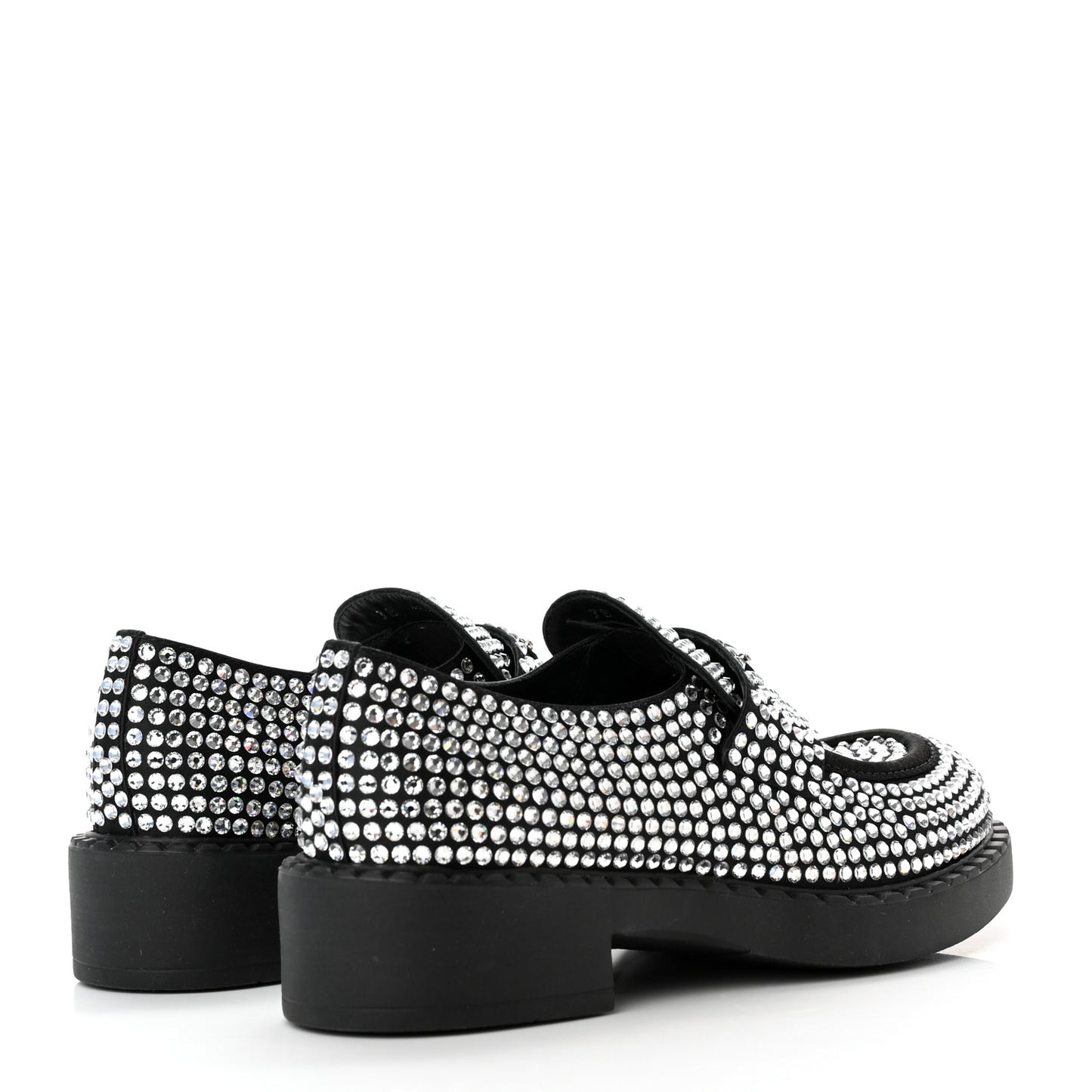 Satin Crystal Metal Triangle Logo 50mm Loafers 38 Cristal