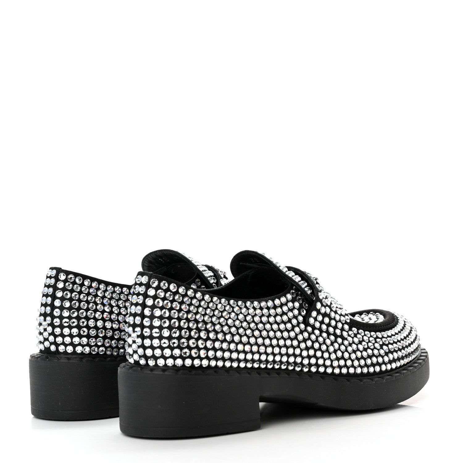 Prada Satin Crystal Metal Triangle Logo 50mm Loafers 38 Cristal 4 of 10