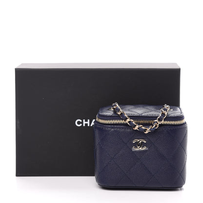 Chanel Caviar Quilted Mini Vanity Case With Chain Navy Blue 11 of 11