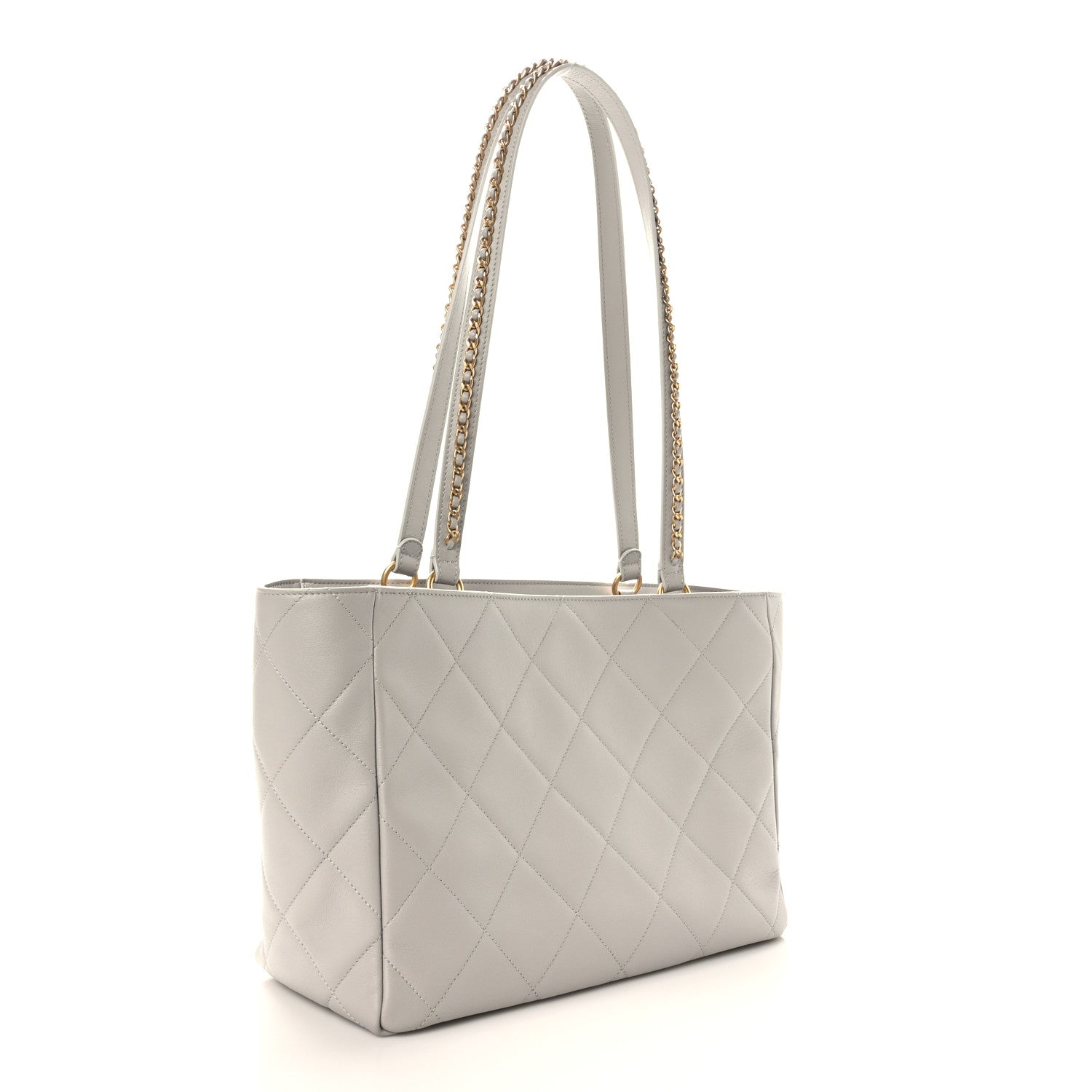 Chanel Calfskin Quilted Book Pocket Shopping Tote Grey 3 of 9
