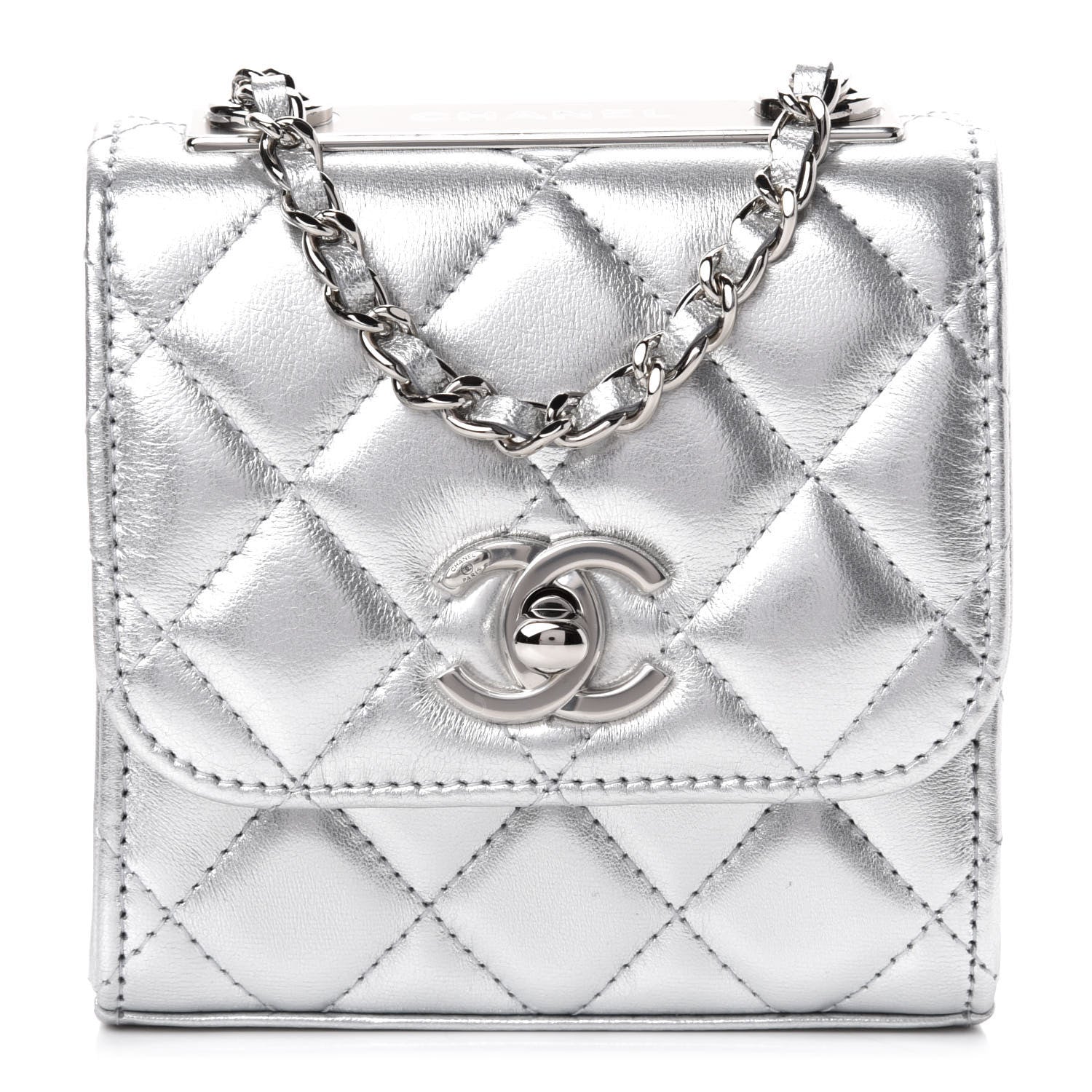 Chanel Metallic Lambskin Quilted Mini Trendy CC Clutch With Chain Silver 1 of 12