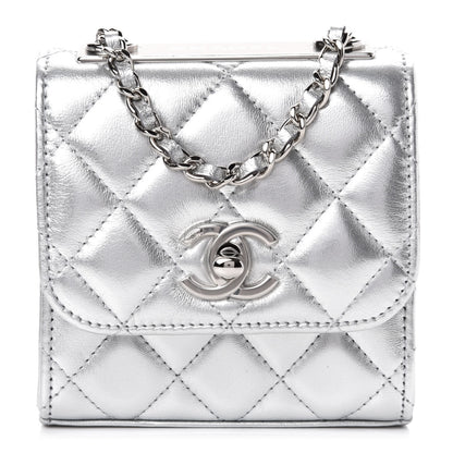 Chanel Metallic Lambskin Quilted Mini Trendy CC Clutch With Chain Silver 1 of 12