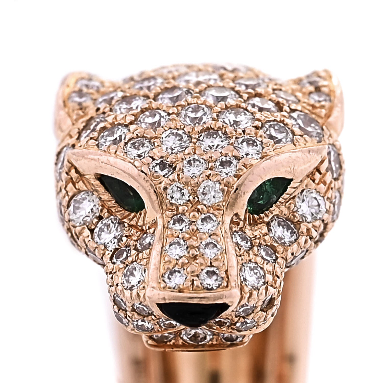 Cartier 18K Pink Gold Diamond Emerald Onyx Panthere De Cartier Ring 51 5.75 6 of 6