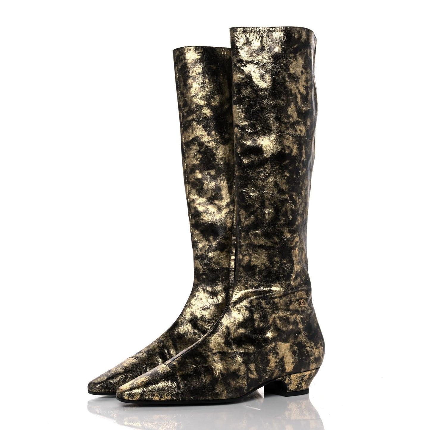Laminated Goatskin High Boots 38 Gold