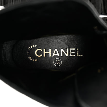 Chanel Shiny Goatskin Calfskin Quilted Lace Up Combat Boots 38 Black 7 of 9