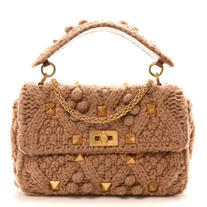 Valentino Garavani Cashmere Large Roman Stud Shoulder Bag Beige 1 of 9