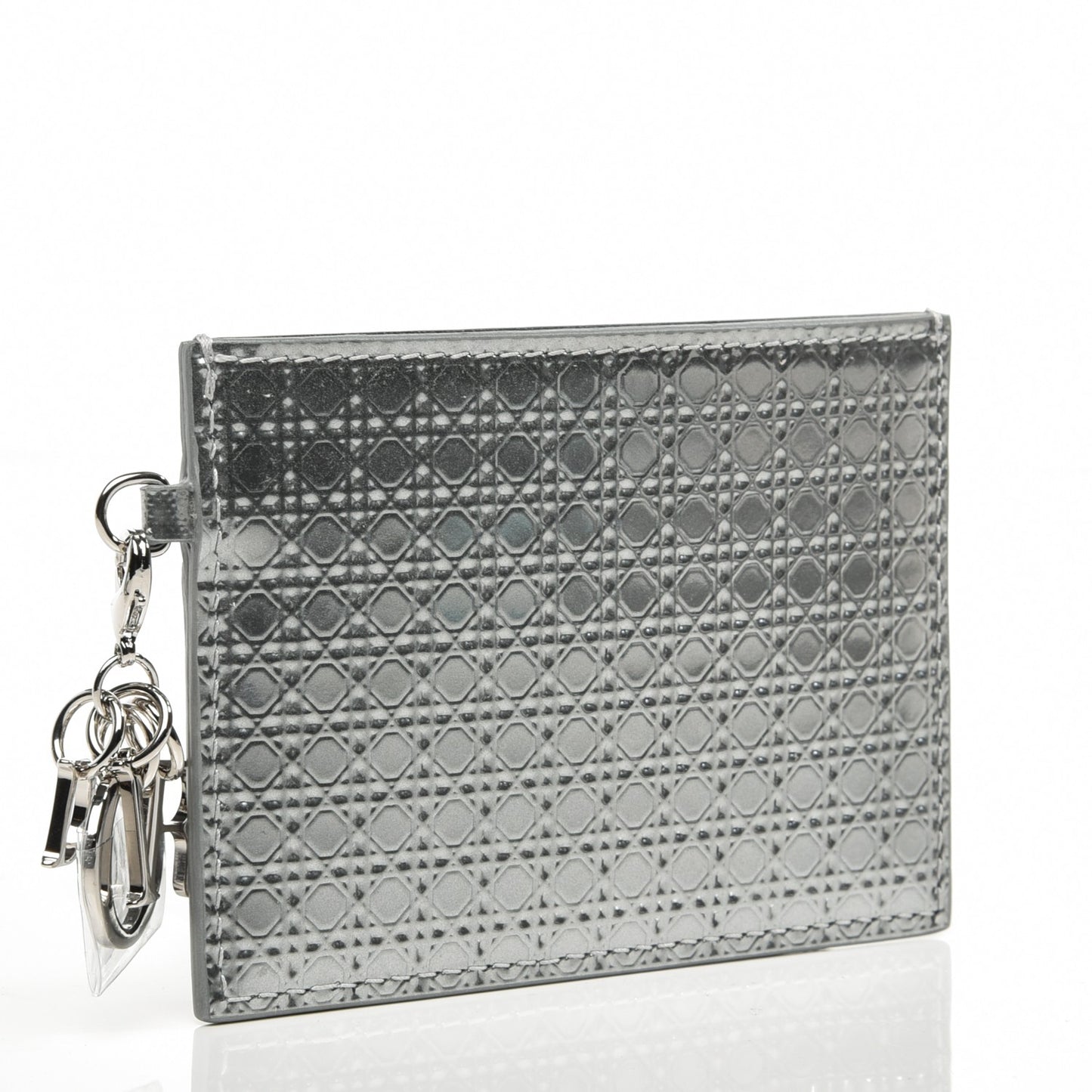 Metallic Patent Calfskin Lady Dior Card Holder Silver