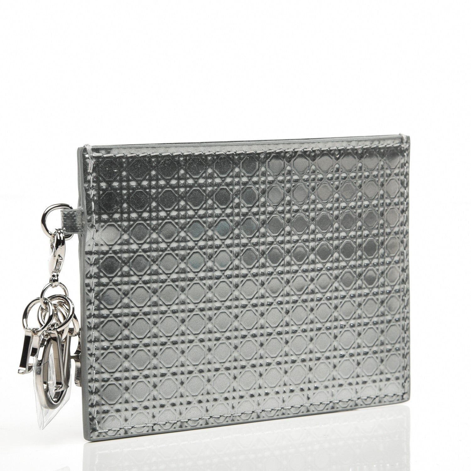 Christian Dior Metallic Patent Calfskin Lady Dior Card Holder Silver 3 of 6