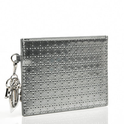 Christian Dior Metallic Patent Calfskin Lady Dior Card Holder Silver 3 of 6