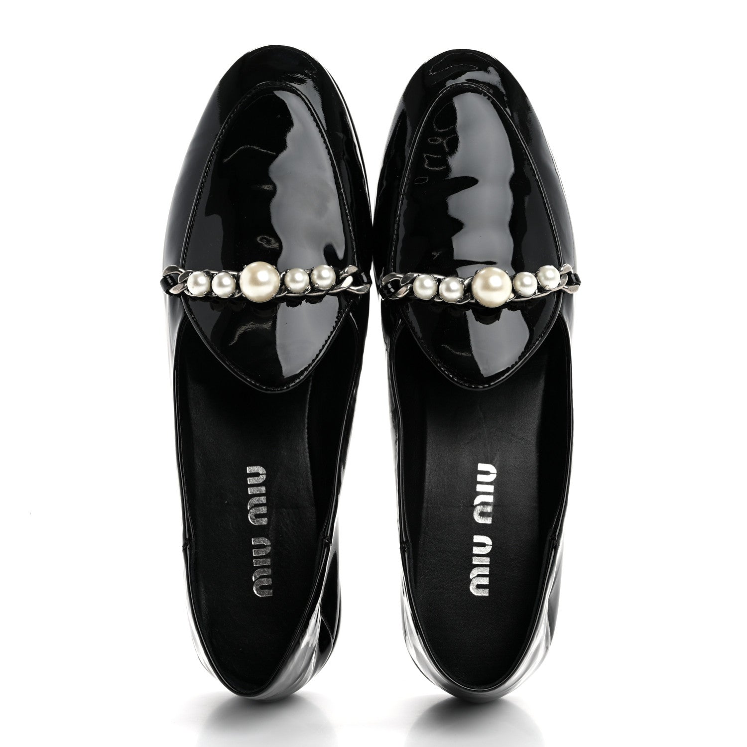 Miu Miu Vernice Soft Pearl Chain Convertible Loafers 39 Black 2 of 11