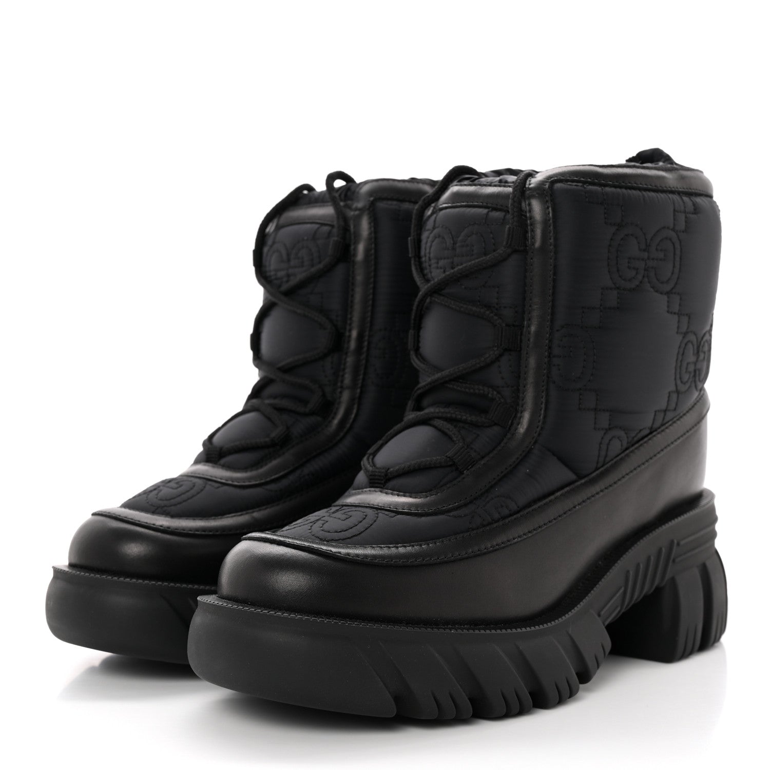 Gucci Nylon Calfskin GG Matelasse Lace Up Platform Ankle Boots 38 Black 3 of 9