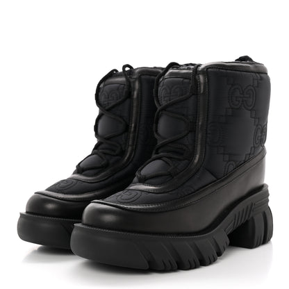 Gucci Nylon Calfskin GG Matelasse Lace Up Platform Ankle Boots 38 Black 3 of 9