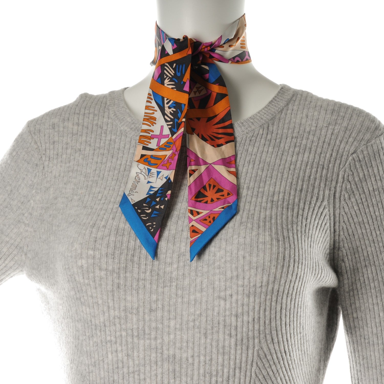 Hermes Silk Le Nombre D'Or Twilly Cobalt Rose Roux 2 of 5