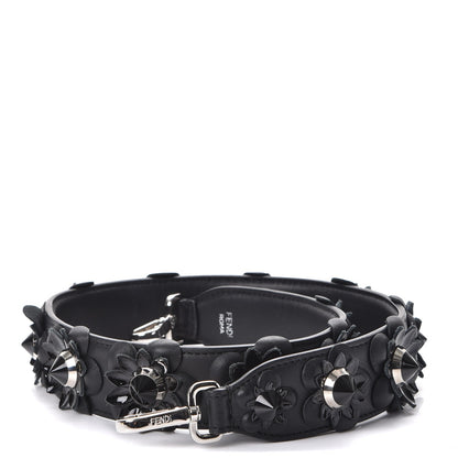 Fendi Vitello Dolce Nappa Patent Flowerland Studded Strap You Black 1 of 5
