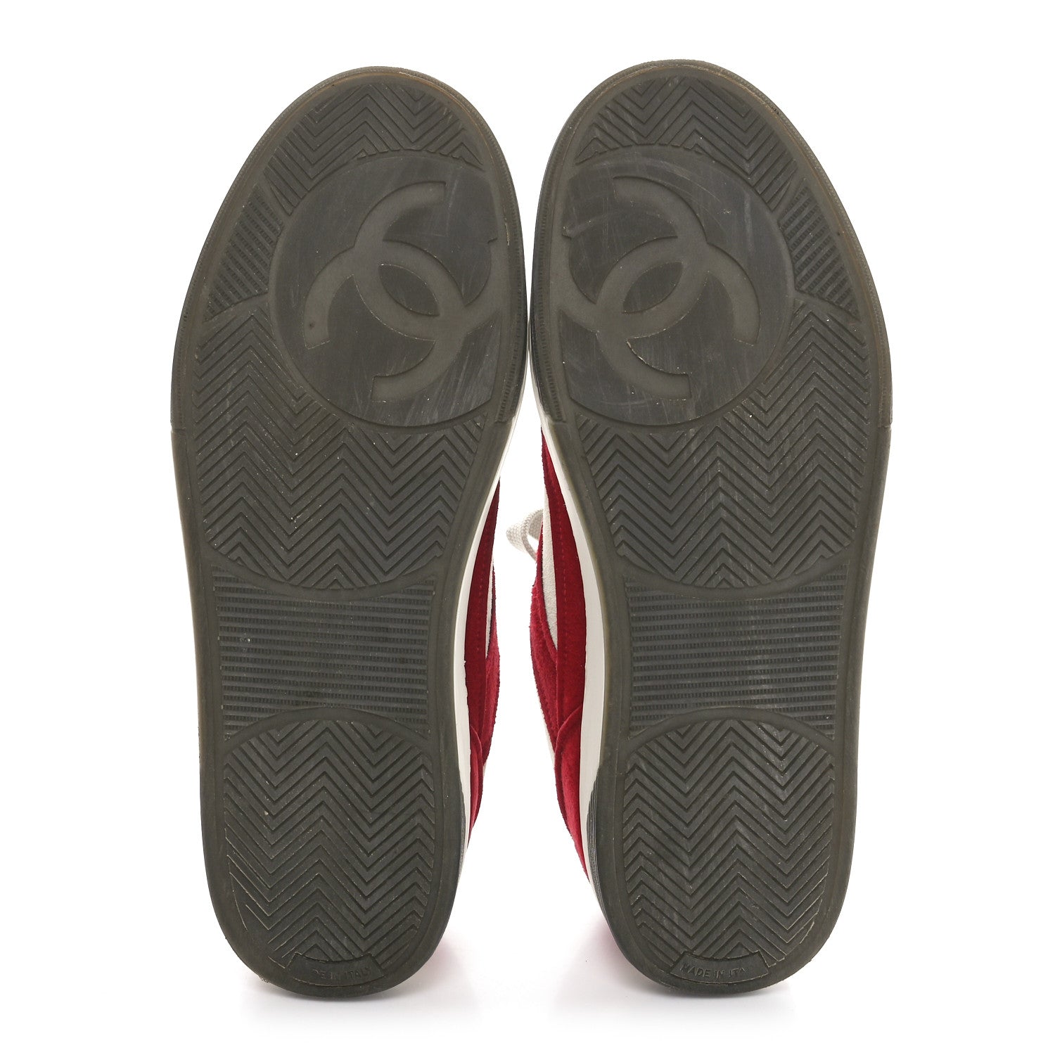 Chanel Suede Kidskin Womens CC Sneakers 40 Burgundy White 6 of 9