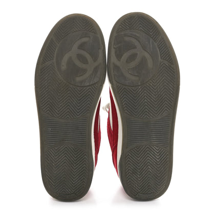 Chanel Suede Kidskin Womens CC Sneakers 40 Burgundy White 6 of 9