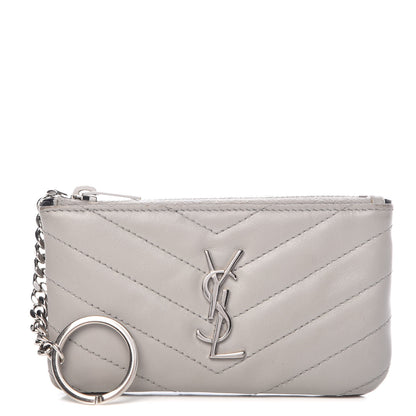 Saint Laurent Calfskin Matelasse Monogram Key Pouch Light Grey 1 of 9