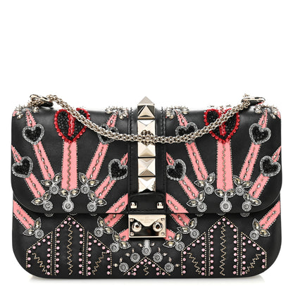Valentino Garavani Vitello Crystal Loveblade Embellished Medium Glam Lock Rockstud Flap Black 1 of 10