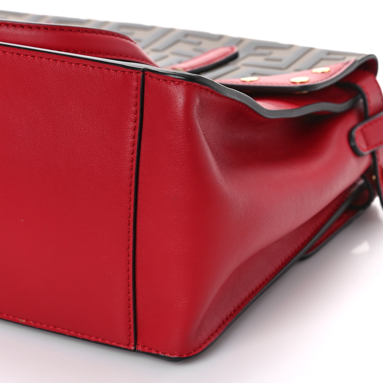 Fendi Vitello Grace Bi-Color FF 1974 Embossed Flip Tote Fragola Maya Black 8 of 8