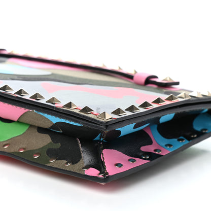 Valentino Garavani Nappa Canvas Camouflage Rockstud Wristlet Clutch Army Green Ninphea Parrot 9 of 10