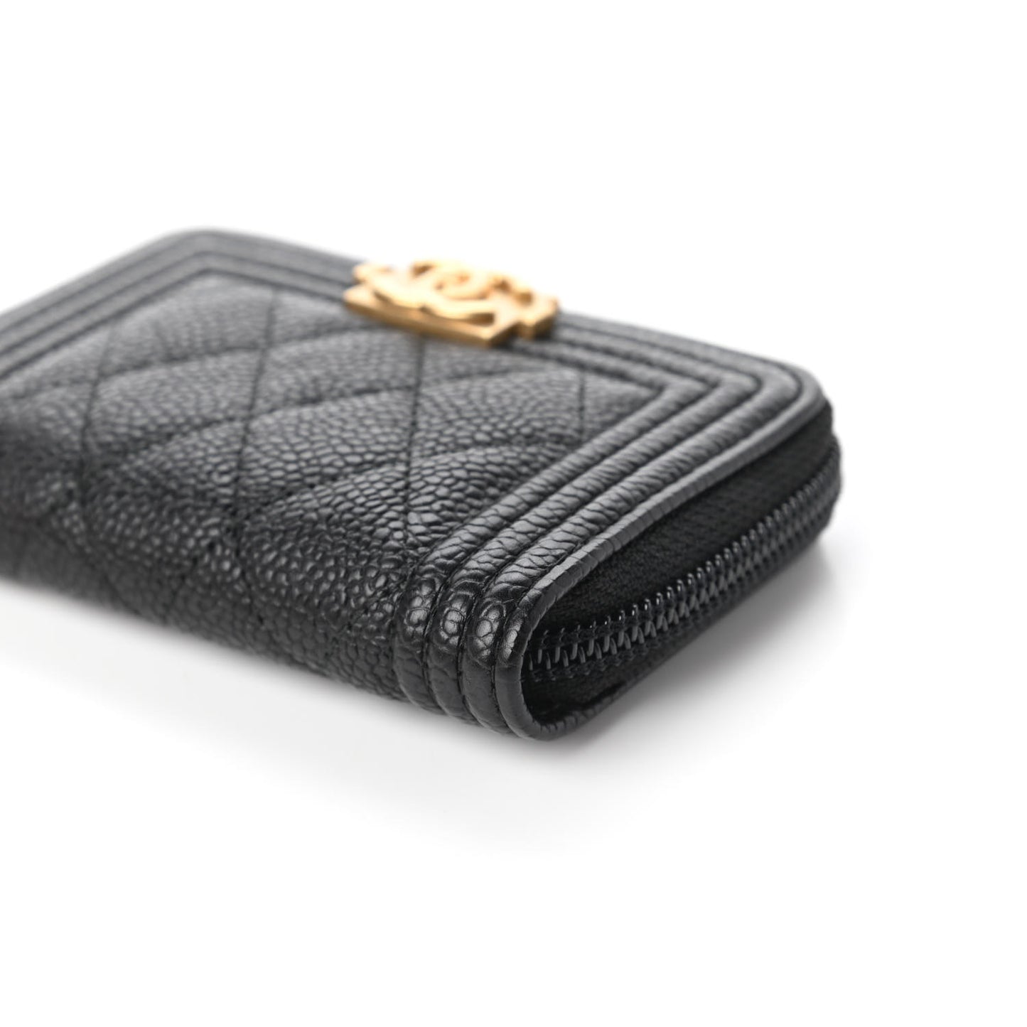Caviar Quilted Boy Zip Around Coin Purse Wallet Black