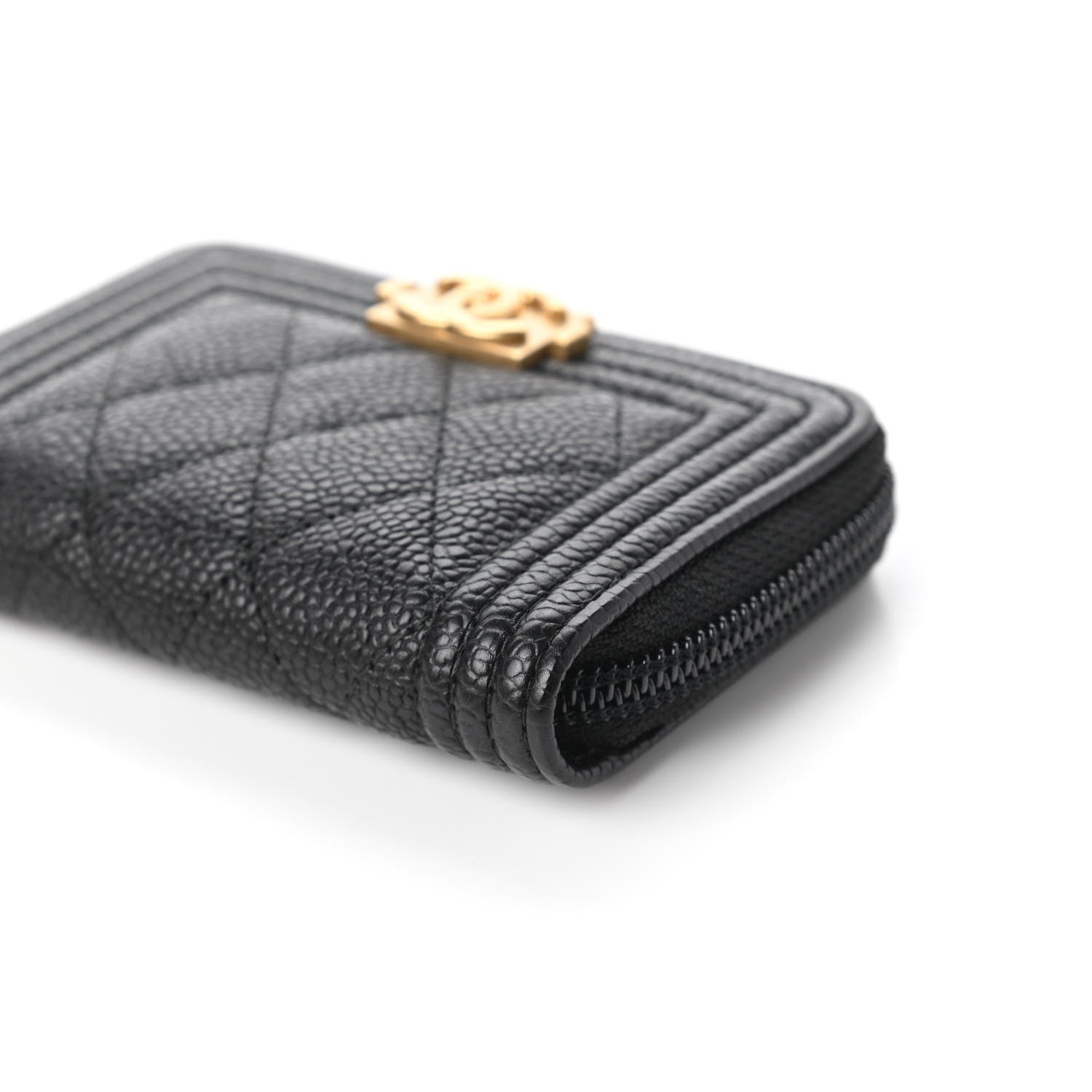 Chanel Caviar Quilted Boy Zip Around Coin Purse Wallet Black 7 of 11