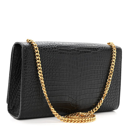 Saint Laurent Calfskin Crocodile Embossed Medium Classic Monogram Kate Tassel Satchel Black 3 of 9