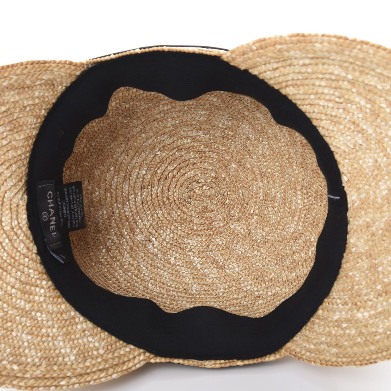 Chanel Straw Lambskin Logo Cap S Beige Black 5 of 7