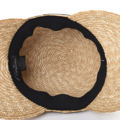 Chanel Straw Lambskin Logo Cap S Beige Black 5 of 7