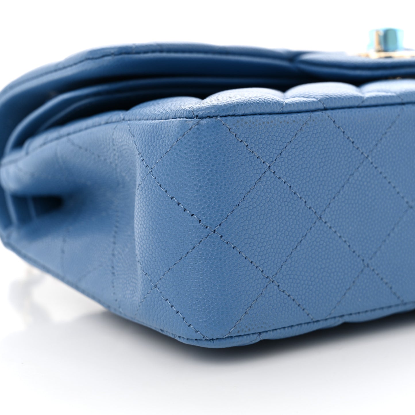 Caviar Quilted Small Double Flap Blue