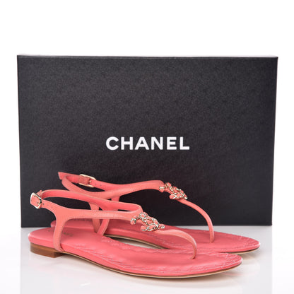 Chanel Lambskin Chain CC Logo Thong Sandals 37 Pink 9 of 9