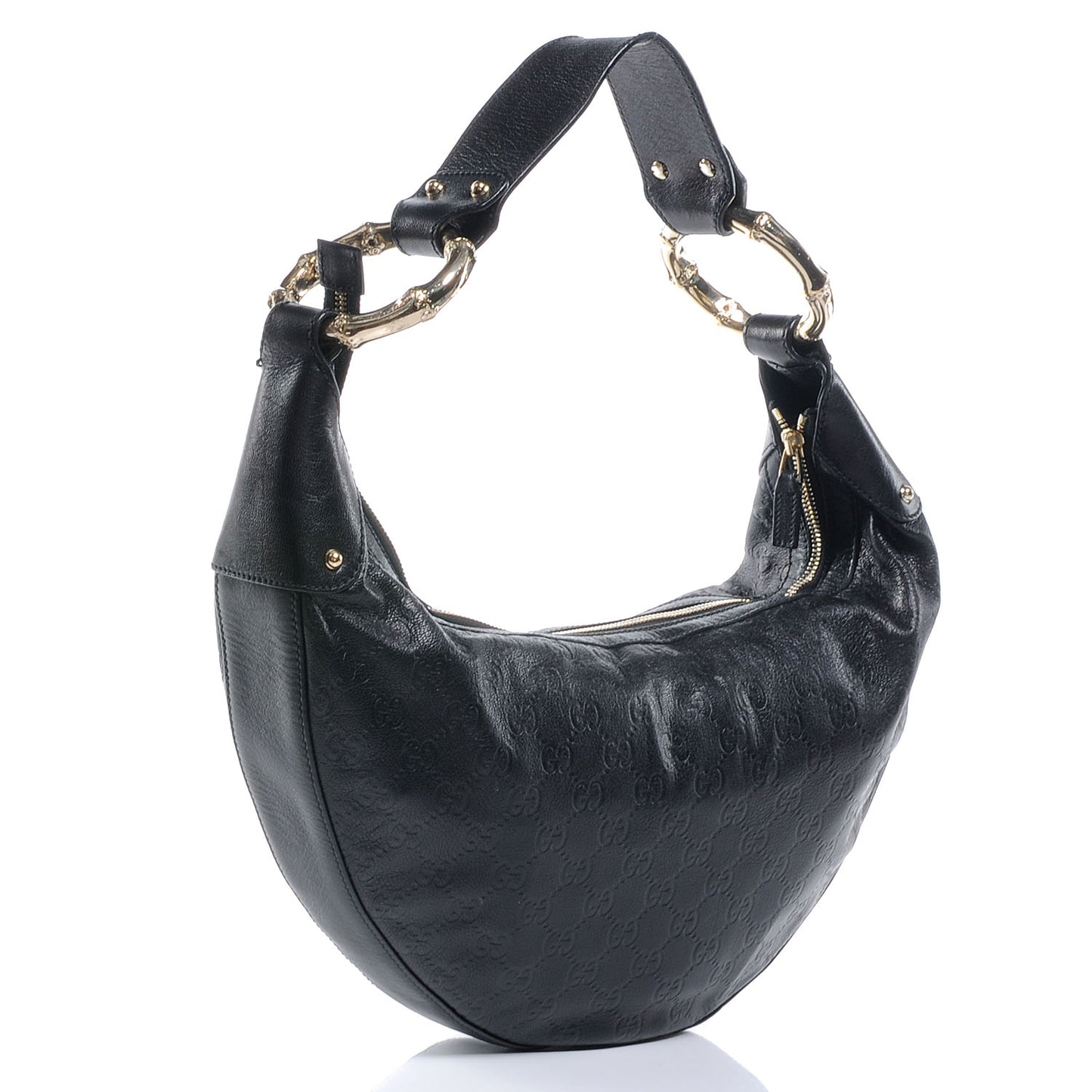 Guccissima Half Moon Bamboo Ring Hobo Black