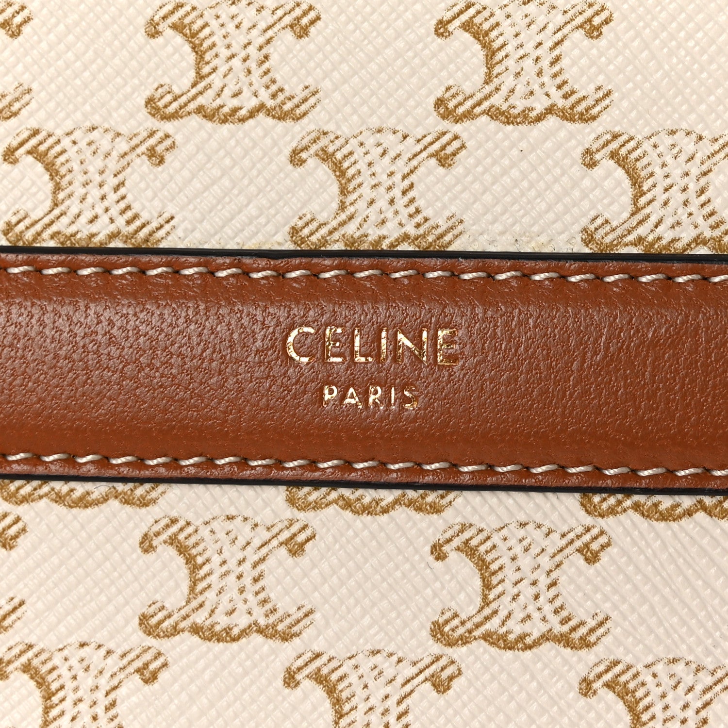 Celine Lambskin Triomphe Canvas Round Purse On Strap White Tan 5 of 8