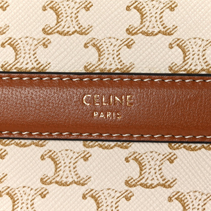 Celine Lambskin Triomphe Canvas Round Purse On Strap White Tan 5 of 8