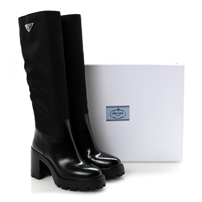 Prada Spazzolato Re-Nylon Metal Triangle Logo 90mm Tall Boots 36 Black 10 of 10