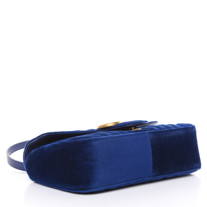Gucci Velvet Matelasse Small GG Marmont Shoulder Bag Cobalt Blue 4 of 9