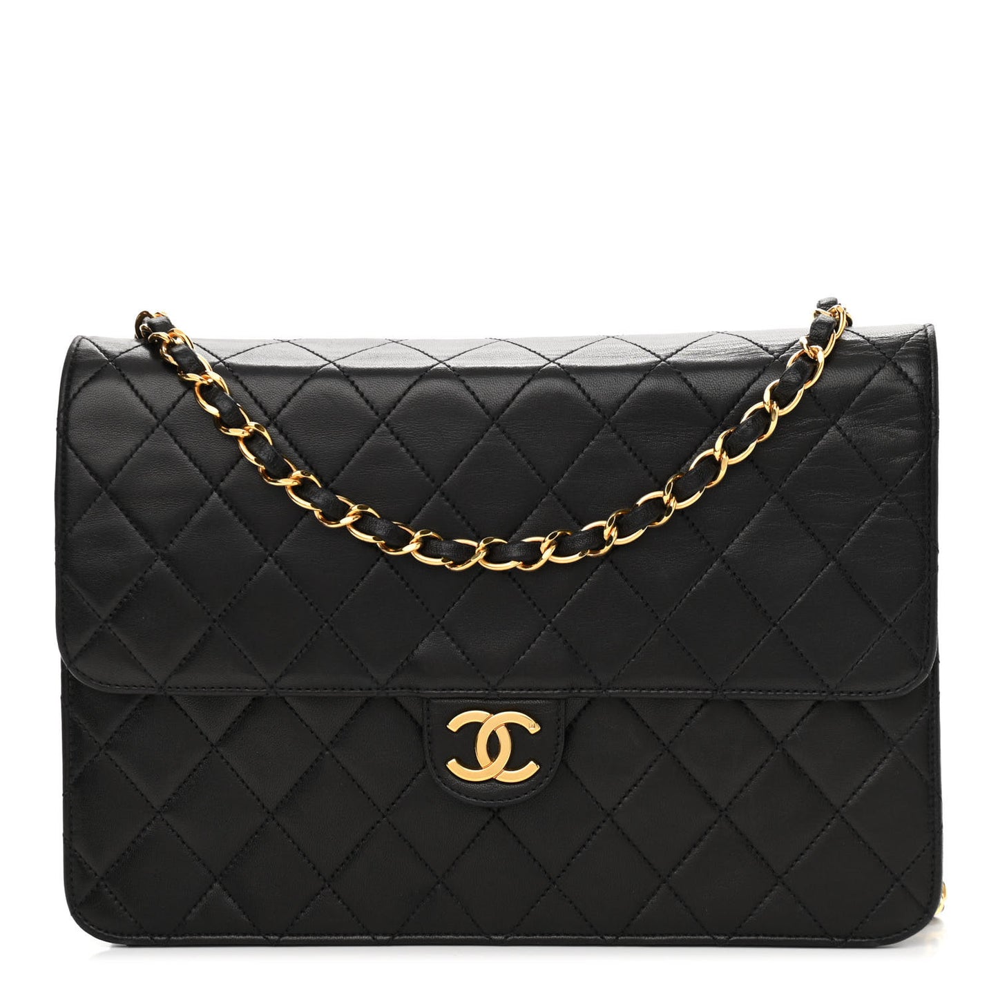 Lambskin Quilted Medium Single Flap Black